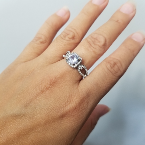 Womens Zircon Ring Set Inlaid Silver Plated Sz 9  Square Fashion Party R… - Picture 6 of 7